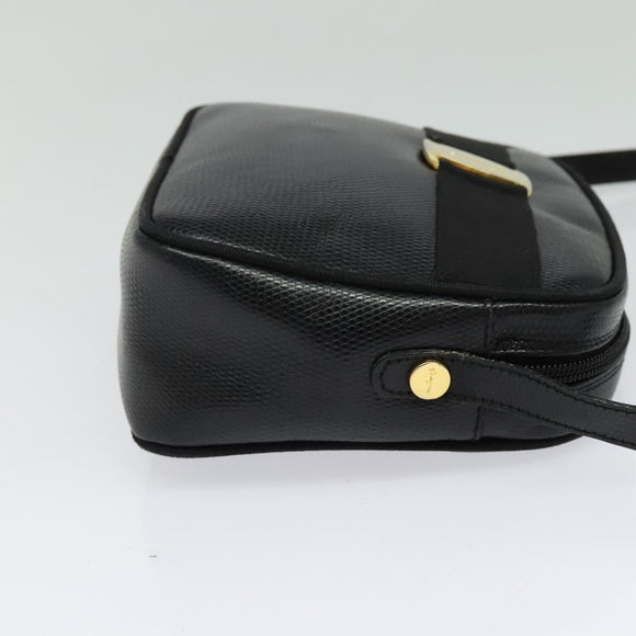 Salvatore Ferragamo Shoulder Bag Leather Black Gold Auth BA2112