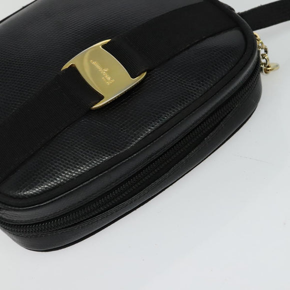 Salvatore Ferragamo Shoulder Bag Leather Black Gold Auth BA2112