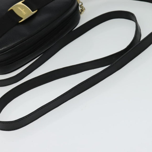 Salvatore Ferragamo Shoulder Bag Leather Black Gold Auth BA2112