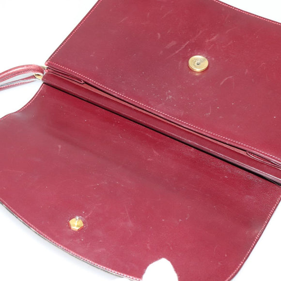 Christian Dior Shoulder Bag Leather Bordeaux Gold Auth BA2119