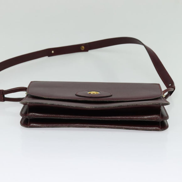 Christian Dior Shoulder Bag Leather Bordeaux Gold Auth BA2119