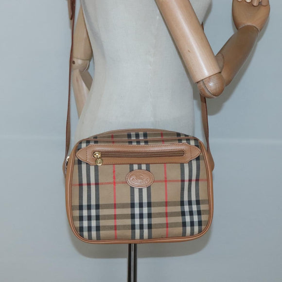 Burberrys Nova Check Shoulder Bag Canvas Beige Gold Auth BA2131