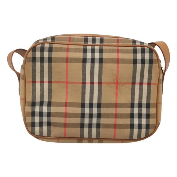 Burberrys Nova Check Shoulder Bag Canvas Beige Gold Auth BA2131