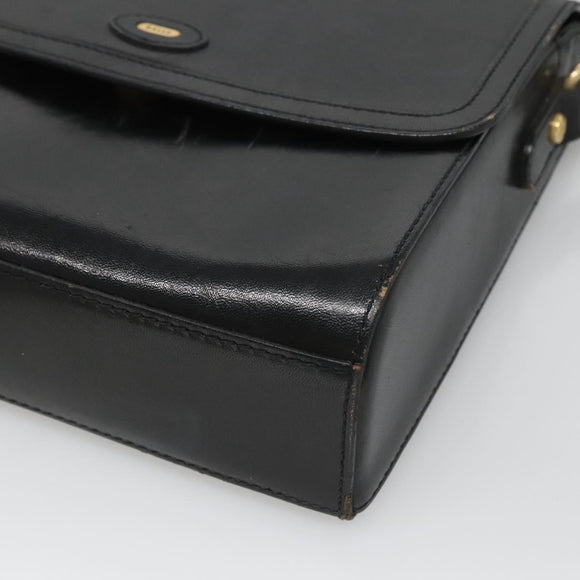 BALLY Shoulder Bag Leather Black Gold Auth BA2151