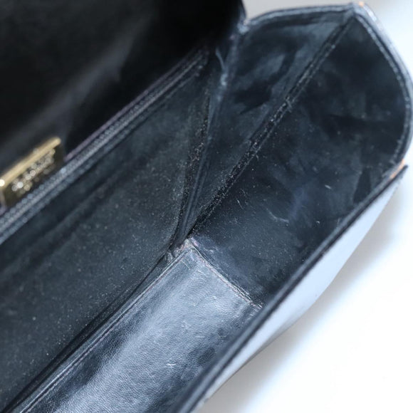 BALLY Shoulder Bag Leather Black Gold Auth BA2151