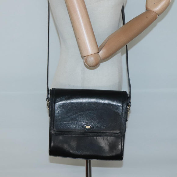 BALLY Shoulder Bag Leather Black Gold Auth BA2151