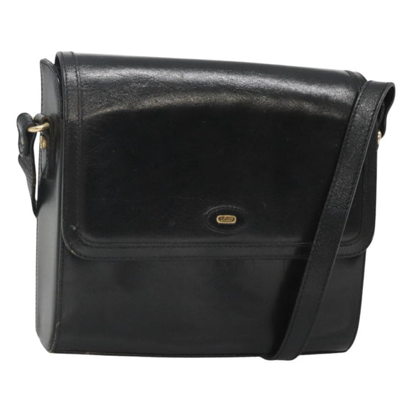 BALLY Shoulder Bag Leather Black Gold Auth BA2151
