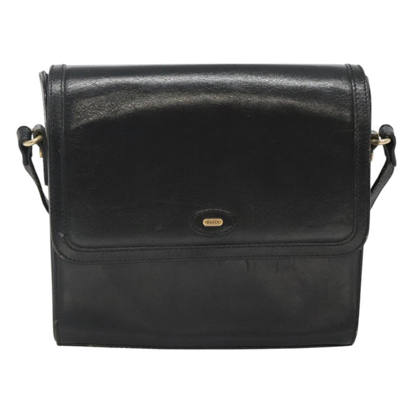 BALLY Shoulder Bag Leather Black Gold Auth BA2151