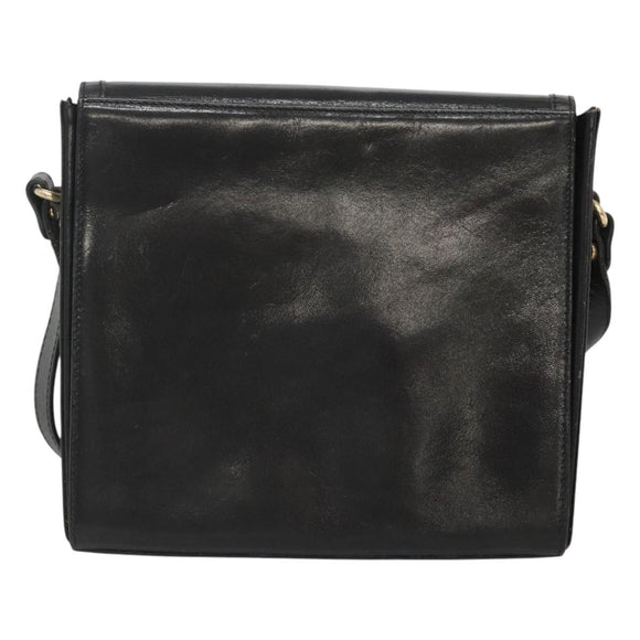 BALLY Shoulder Bag Leather Black Gold Auth BA2151