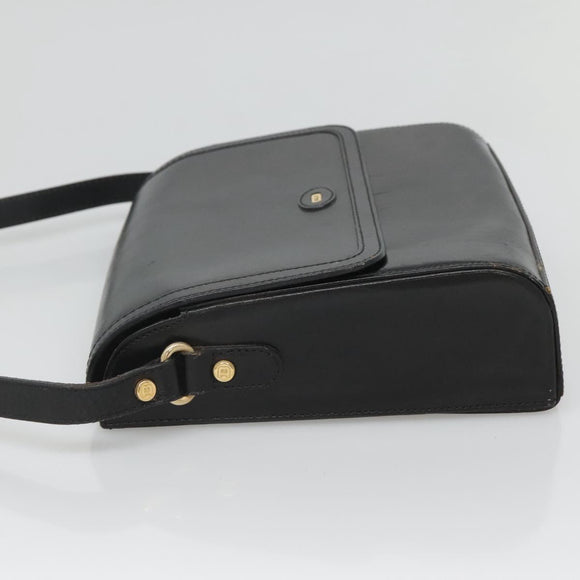 BALLY Shoulder Bag Leather Black Gold Auth BA2151