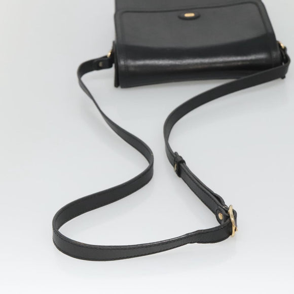 BALLY Shoulder Bag Leather Black Gold Auth BA2151