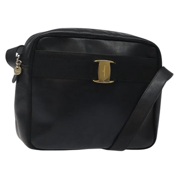 Salvatore Ferragamo Shoulder Bag Leather Black Gold Auth BA2152