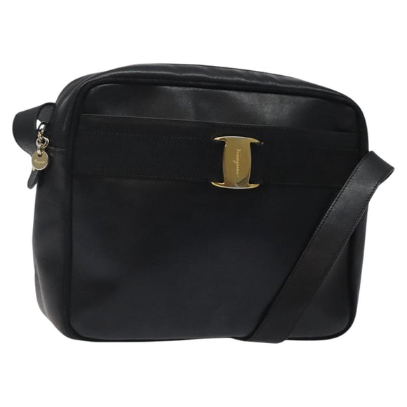 Salvatore Ferragamo Shoulder Bag Leather Black Gold Auth BA2152