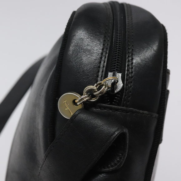 Salvatore Ferragamo Shoulder Bag Leather Black Gold Auth BA2152