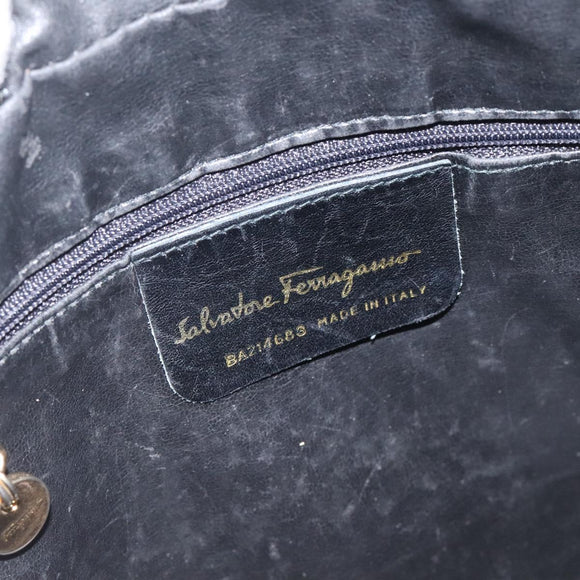 Salvatore Ferragamo Shoulder Bag Leather Black Gold Auth BA2152