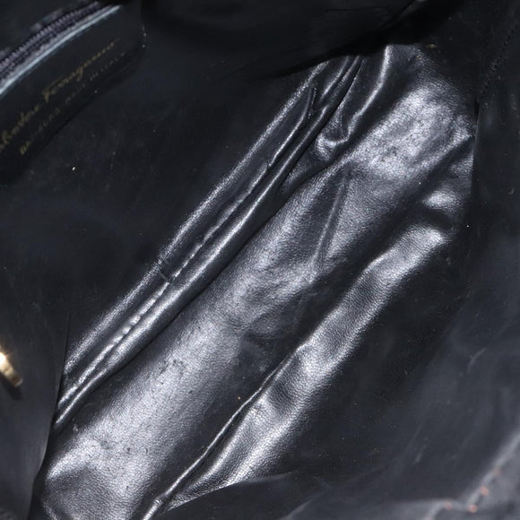 Salvatore Ferragamo Shoulder Bag Leather Black Gold Auth BA2152