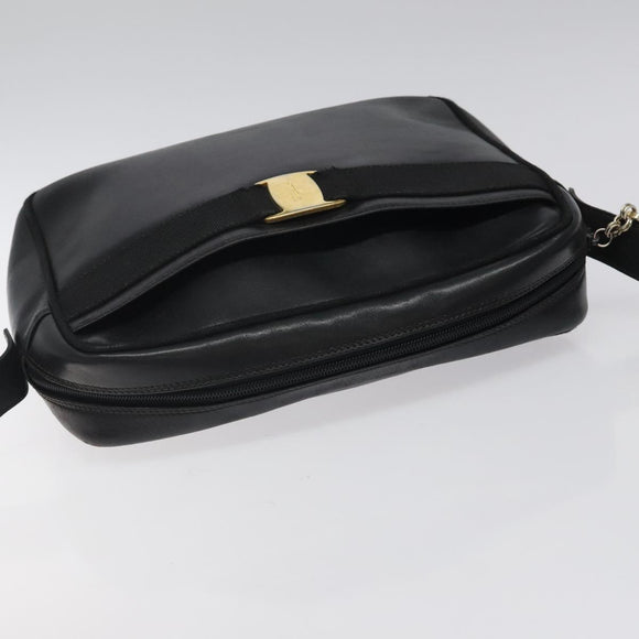 Salvatore Ferragamo Shoulder Bag Leather Black Gold Auth BA2152