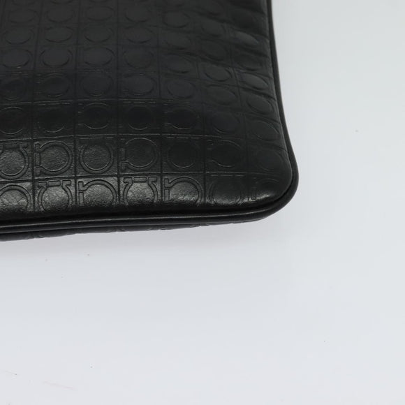 Salvatore Ferragamo Shoulder Bag Leather Black Silver Auth BA2153