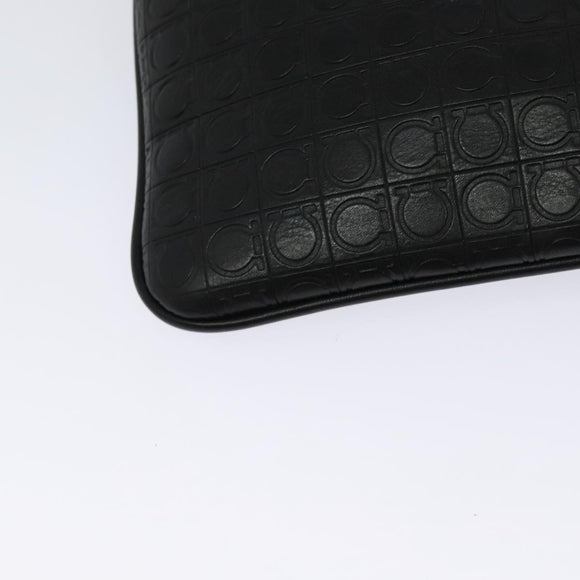 Salvatore Ferragamo Shoulder Bag Leather Black Silver Auth BA2153