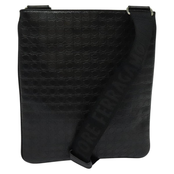 Salvatore Ferragamo Shoulder Bag Leather Black Silver Auth BA2153