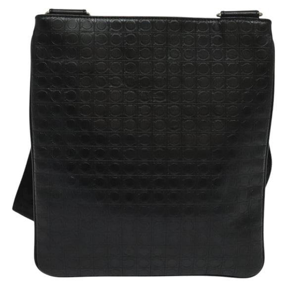 Salvatore Ferragamo Shoulder Bag Leather Black Silver Auth BA2153