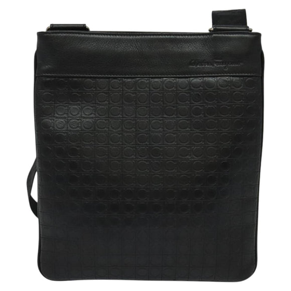 Salvatore Ferragamo Shoulder Bag Leather Black Silver Auth BA2153