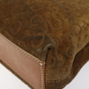 CELINE Macadam Canvas Hand Bag Suede Brown Gold Auth BA2154-10