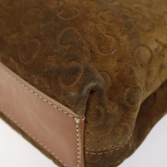 CELINE Macadam Canvas Hand Bag Suede Brown Gold Auth BA2154