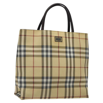 BURBERRY Nova Check Hand Bag PVC Beige Silver Auth BA2155