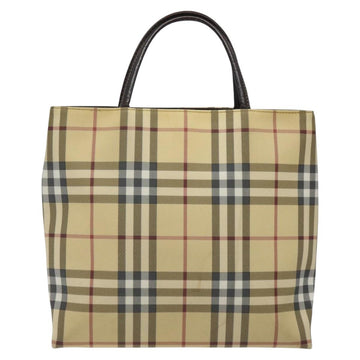 BURBERRY Nova Check Hand Bag PVC Beige Silver Auth BA2155 - 0