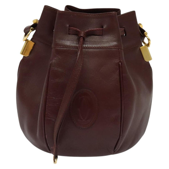 CARTIER Must Line Shoulder Bag Leather Bordeaux Gold Auth BA2156