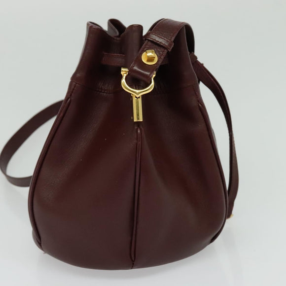 CARTIER Must Line Shoulder Bag Leather Bordeaux Gold Auth BA2156