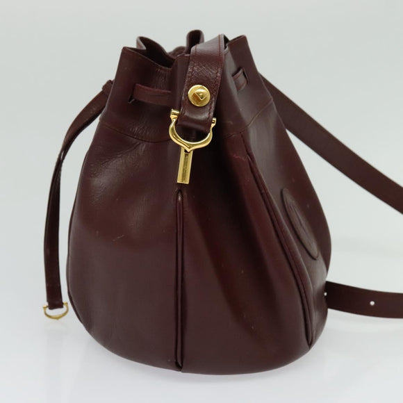 CARTIER Must Line Shoulder Bag Leather Bordeaux Gold Auth BA2156