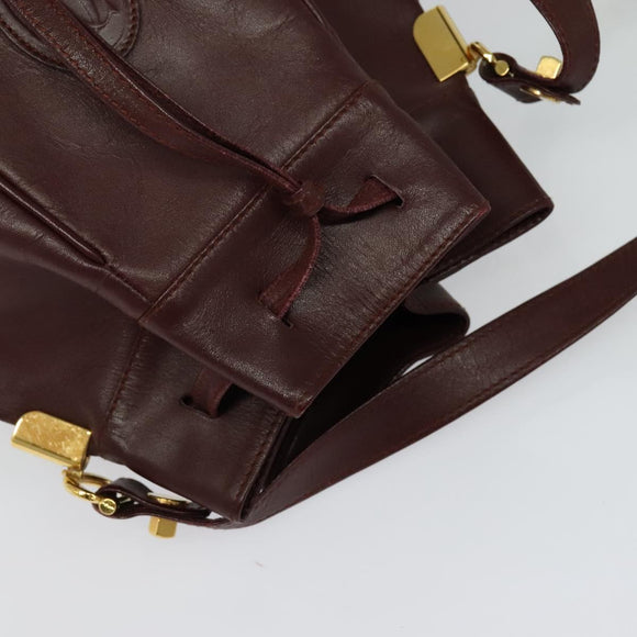 CARTIER Must Line Shoulder Bag Leather Bordeaux Gold Auth BA2156
