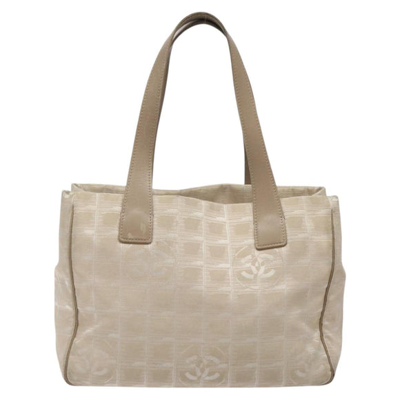 CHANEL New Travel Line Tote Bag Nylon Beige CC Auth BA2157