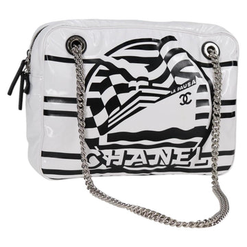 CHANEL Cruise line Chain Shoulder Bag Vinyl White Silver CC Auth BA2159V
