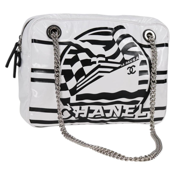 CHANEL Cruise line Chain Shoulder Bag Vinyl White Silver CC Auth BA2159V