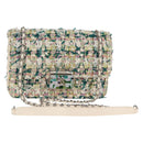 CHANEL Chain Matelasse Shoulder Bag Tweed White CC Auth BA2164AM-1