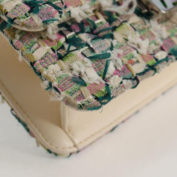 CHANEL Chain Matelasse Shoulder Bag Tweed White CC Auth BA2164AM