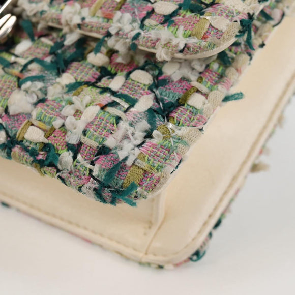 CHANEL Chain Matelasse Shoulder Bag Tweed White CC Auth BA2164AM