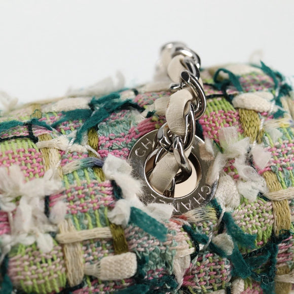 CHANEL Chain Matelasse Shoulder Bag Tweed White CC Auth BA2164AM