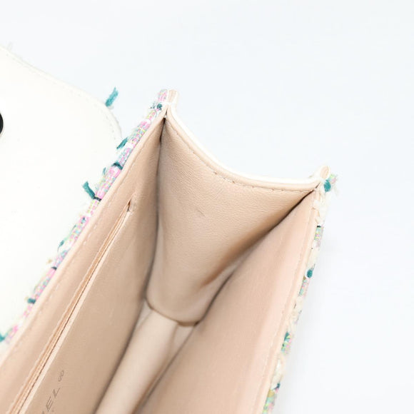 CHANEL Chain Matelasse Shoulder Bag Tweed White CC Auth BA2164AM