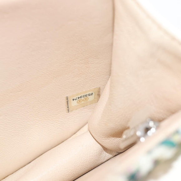 CHANEL Chain Matelasse Shoulder Bag Tweed White CC Auth BA2164AM