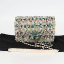 CHANEL Chain Matelasse Shoulder Bag Tweed White CC Auth BA2164AM-12