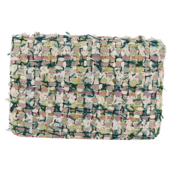 CHANEL Chain Matelasse Shoulder Bag Tweed White CC Auth BA2164AM