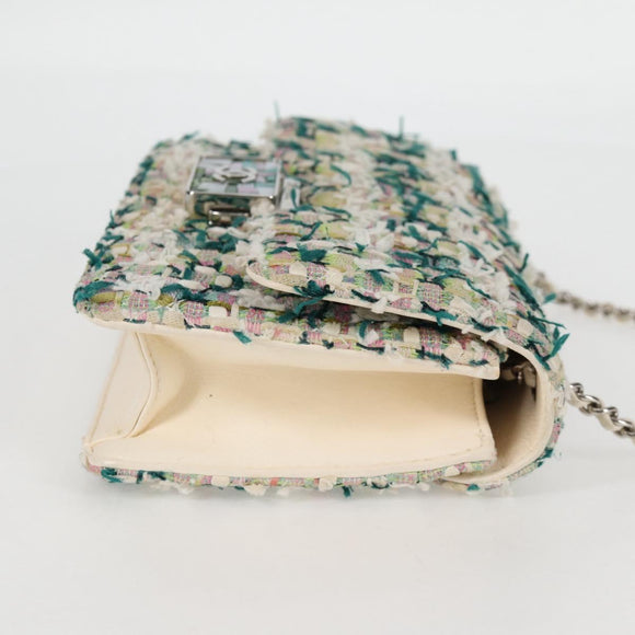 CHANEL Chain Matelasse Shoulder Bag Tweed White CC Auth BA2164AM