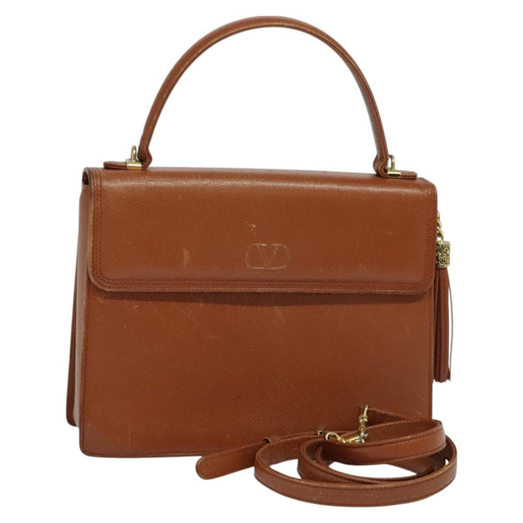 VALENTINO Hand Bag Leather 2way Brown Gold Auth BA2171