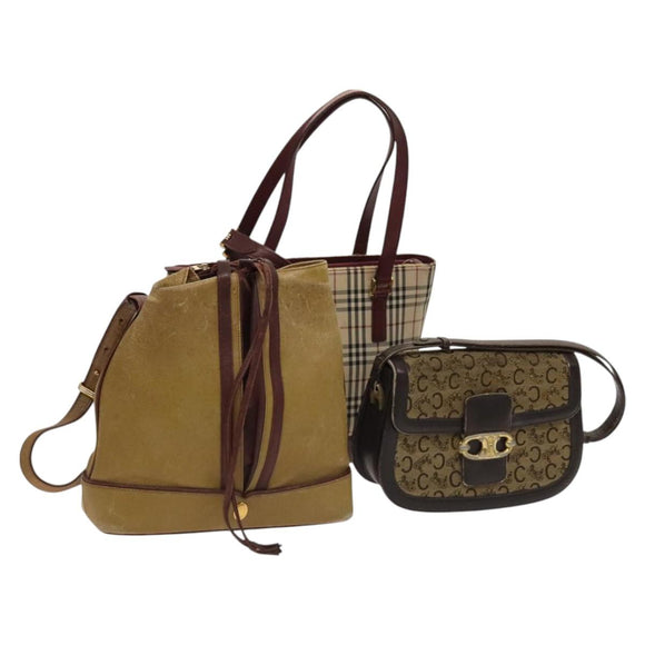 CELINE C Sulky Cartier Burberry Nova Check Bag Leather 3Set Beige Auth BA2174