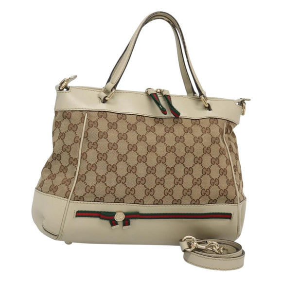 GUCCI GG Canvas Web Sherry Line Hand Bag 2way Beige Gold 269894 Auth BA2226
