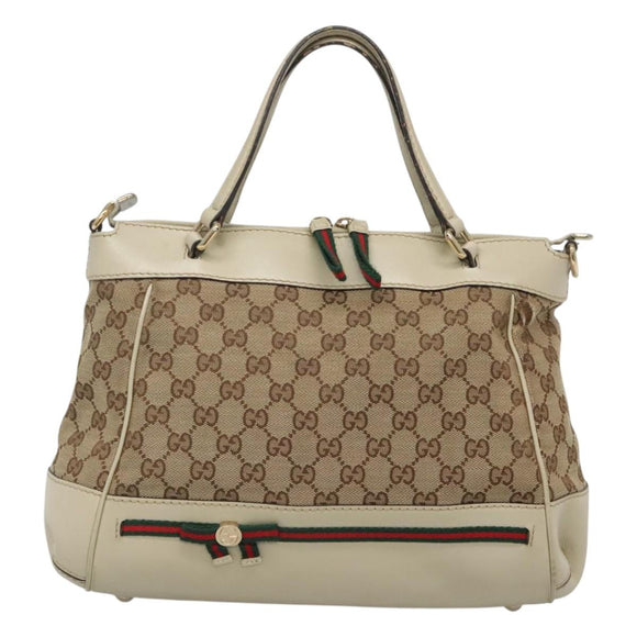 GUCCI GG Canvas Web Sherry Line Hand Bag 2way Beige Gold 269894 Auth BA2226